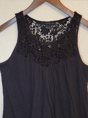 Calvin Klein Boho Black Lace‎ Yoke Tank Top Size M Cotton